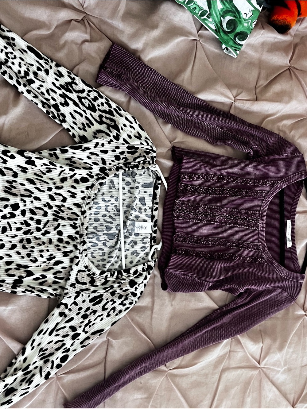 Altar'd State Plum Ribbed Beaded Long-Sleeve Top